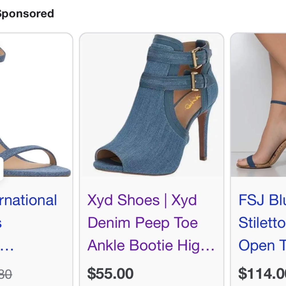 FSJ Denim Open-Toe Ankle Booties